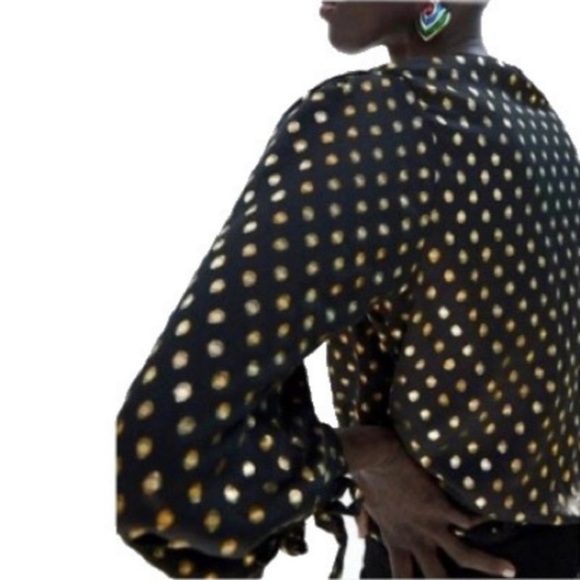“ZARA” Gold Polka Dot Wrap Blouse BodySuit - Picture 3 of 16